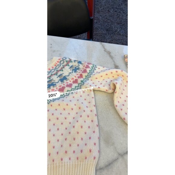 VTG Northern Isles XL Fair Isle Knit Sweater Cream Pink Hearts Warm Winter cozy - Picture 6 of 10